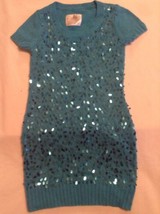 Fathers Day Size 7 Justice sweater dress sequin metallic blue holiday girls - £11.79 GBP