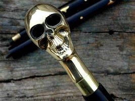 Brass Walking Stick Solid Vintage Designer Skull Alien Head Simple Woode... - £31.17 GBP