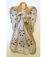 Decorative Ceramic Angel Tealight Holder Gold Painted Trim 10 3/8 Inches - £24.71 GBP