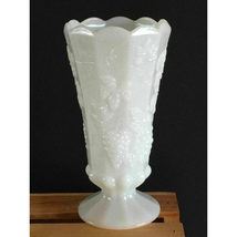 Vintage Westmoreland Paneled Grape Milk Glass Vase Bell Rim White Footed 9&quot; - £31.93 GBP