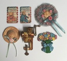 Bears Wicker Hat w/ Ribbon Floral Meat Grinder Vintage Fridge Magnet Lot... - £14.30 GBP