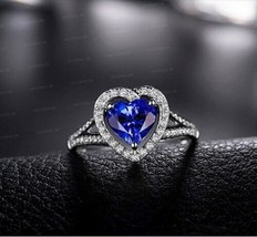 Heart Shape Women&#39;s Wedding Ring 2Ct Simulated Sapphire 925 Sterling Silver - £94.66 GBP