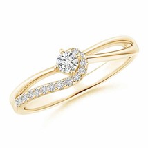 Solitaire Round Diamond Swirl Promise Ring in 14K Yellow Gold Size 5.5 - £352.09 GBP