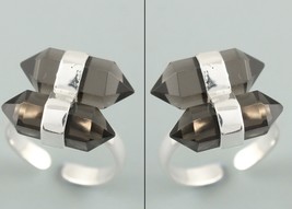 AAR Jewels Handmade 925 Sterling Silver Double Smoky Quartz Gemstone Women Ring - £28.70 GBP