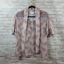 Vintage 60s 70s Women Blouse L? Pastel Tan Multicolor Paisley Pussy Bow. Union - £11.90 GBP