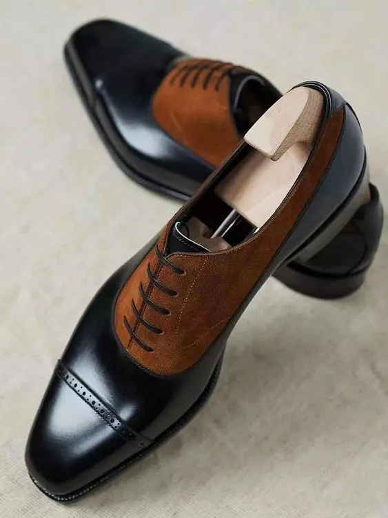 Handmade Men&#39;s Brown Leather Oxford Chiseled Cap Toe Lace up Formal Dres... - $159.99