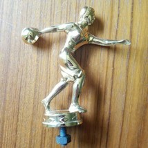 1970s Vintage Women&#39;s Gold Metal Bowling topper with screw 4&quot; tall 4 1/8... - £6.91 GBP