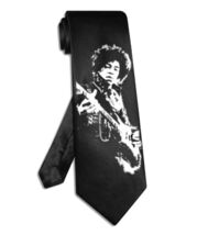 Jimi Hendrix playing guitar tie black satin silk hand-painted necktie - $28.00