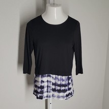  Cynthia Rowley Blouse Shirt ~ Sz M ~ 3/4 Sleeve ~ Black &amp; Blue ~ Zips in Back - £13.44 GBP