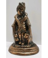 Antique Vtg Rustic Bronze Cast Metal Man &amp; Dogs Puppy Figurine Art Statu... - $19.34