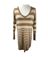 Joie Tan Ecru Striped Neck Wool Cashmere Blend Long V-Neck Sweater Size ... - £15.72 GBP