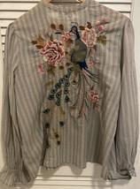 Johnny Was Embroidered Victorian Prairie Cottagecore Blouse Floral Peacock M - £97.30 GBP
