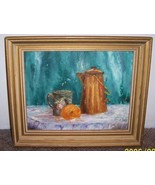 Still Life Original Oil Painting On Canvas 12&quot; x 16&quot; Fruit Kettle Table ... - £56.98 GBP