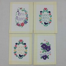 4 Handmade Embroidered Card Lot Floral Finished Tulip God Bless Thank You Pink - £13.54 GBP