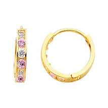 6-Stone Channel Set Pink &amp; White Sapphire 14K Yellow Gold Huggies Earrings - £51.38 GBP+
