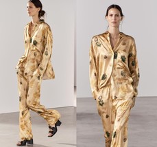 $109 NWT ZARA ZW COLLECTION GOLD PRINTED 100% SILK SHIRT M - £55.50 GBP