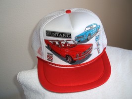 OLD VTG &#39;65-66 Mustang in 3-D graphics on a new white mesh cap w/red trim  - £15.75 GBP