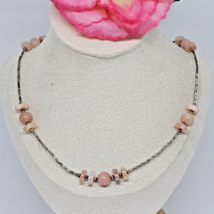 925 Sterling Silver - Round  Pink Agate Beaded Chain Choker Necklace 16.5&quot; Long - £23.50 GBP