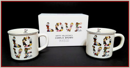 NEW RARE Pottery Barn Set of 2 Peanuts LOVE Decal Mugs 16 OZ Stoneware - £55.94 GBP