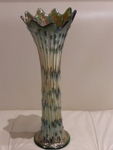 Vintage Fenton Green Carnival Rustic Vase 12&quot; - £38.77 GBP