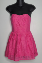 Lilly Pulitzer Womens Dress Hot Pink Lace Strapless 00 Barbiecore Lined ... - $39.99