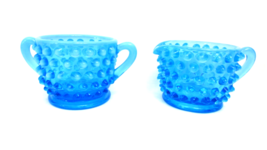 Fenton Blue Opalescent Hobnail Cream And Sugar Mini Set - £19.78 GBP