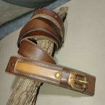 Leather Belt Ann Taylor Loft Brown Brass Buckle Size 36 Medium Genuine L... - £21.70 GBP