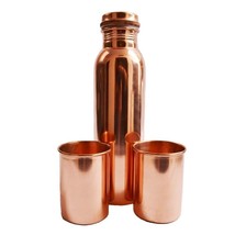 Pure Copper 1000 ML Water Bottle with 2 Glass Set - £24.35 GBP