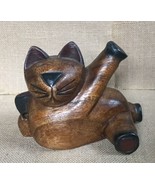 Wood Cat Figurine Statue Sassy Kitty Funny Whimsical Kitsch Cottage Farm... - $33.66