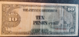 Japanese Government Banknote 10 Pesos, 1 peso  and 5 centavos from WWII - £6.20 GBP