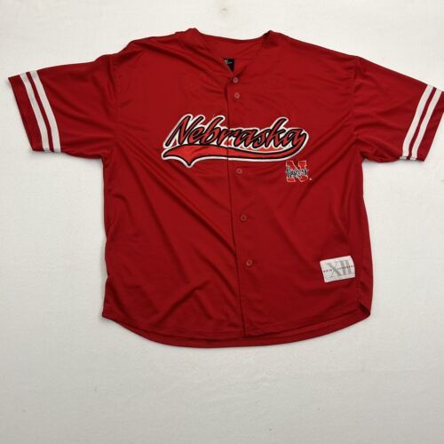 Primary image for VTG JA 03 Red Nebraska Cornhuskers Baseball Jersey Men XL Button Up Shirt Big 12