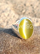 Yellow Cats Eye Chrysoberyl Gemstone White Brass Handmade Men Ring Jewelry - £40.63 GBP