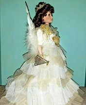 16&quot; Porcelain Angel Doll Collections Etc Brunette Hair Stand Lace Feather Wings - £34.34 GBP