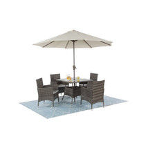5-Pieces PE Rattan Wicker Patio Dining Set with Grey Cushions - $449.55