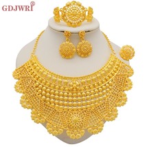 Dubai Gold Color Jewelry Sets For Women Indian Necklace &amp; Earrings Arab African  - £34.43 GBP
