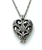 Vintage CAMCO Silver Tone Filigree Puffy Heart Locket Necklace 24&quot; - £23.74 GBP