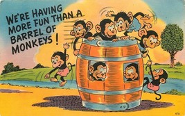 Linen Comic Postcard G322 Were Having More Fun than A Barrel of Monkeys 1952 - $6.93