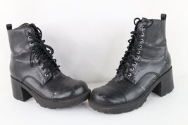 Vintage 90s Y2K Streetwear Womens 7.5 Distressed Chunky Heeled Combat Boots - $54.40
