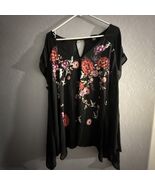 Torrid Top Womens Plus 2X Black Floral Print Chiffon Semi Sheer Artsy Sh... - $346.17 MXN