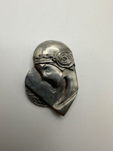 Vintage Pewter Woman Bust Brooch 5cm - $19.80