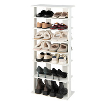 Wooden 7-Tier Double Rows Shoe Rack Vertical Shoe Storage Organizer Rustic White - £82.21 GBP