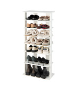 Wooden 7-Tier Double Rows Shoe Rack Vertical Shoe Storage Organizer Rust... - £93.24 GBP