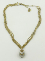 JUICY COUTURE signed Puffy Pave Crystal HEART CROWN Pendant 4 Strand Nec... - £31.97 GBP