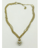 JUICY COUTURE signed Puffy Pave Crystal HEART CROWN Pendant 4 Strand Nec... - £31.71 GBP