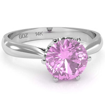 Crown Setting Lab-Created Pink Sapphire Engagement Ring In 14k White Gold - £313.97 GBP