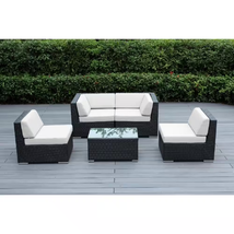 Black 5-Piece Wicker Patio Seating Set with Sunbrella Natural Cushions - £1,604.71 GBP
