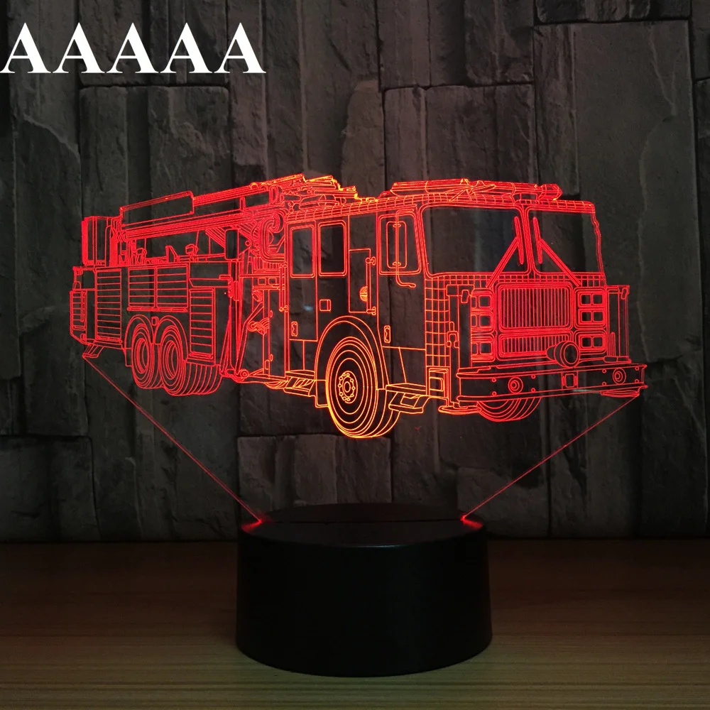 3D Fire Engine Modelling Table Lamp 7 Colors Changing Fire Truck Car Nig... - £9.71 GBP