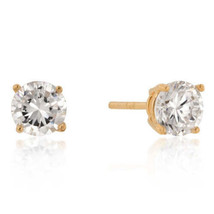 Precious Stars 18k Yellow Goldplated Silver 6mm Round-Cut Cubic Zirconia Earring - £16.41 GBP