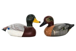 2 DUCK DECOYS HAND CARVED AND PAINTED WOOD DON KRUZAN CHAS MOORE ERA RARE - $128.99