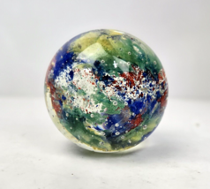 Vintage Hand Blown Multicolor Splatter Art Glass Swirl Paperweight 3&quot; x 3&quot; - £19.91 GBP